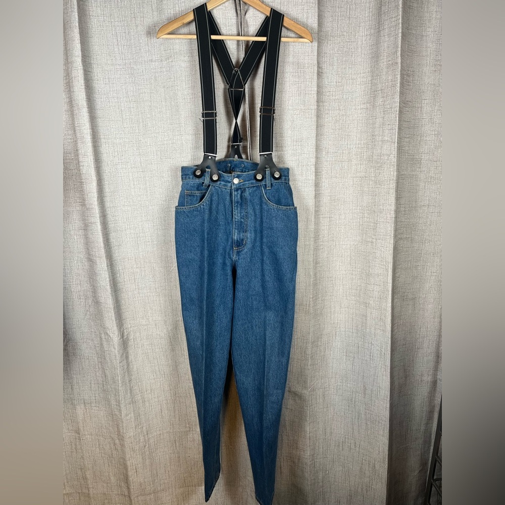 MONIQUE JEANS U.S.A. Denim Jeans High Rise Sz 9/10 (28in) w/ Suspenders VTG